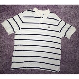 Chaps Polo Shirt Men's 3XLT White Navy Stripe Short Sleeve Cotton Classic Fit